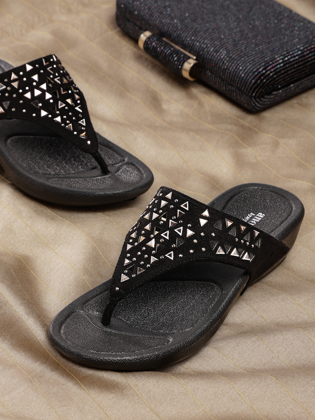 

Anouk Women Black Embellished Open Toe Wedges