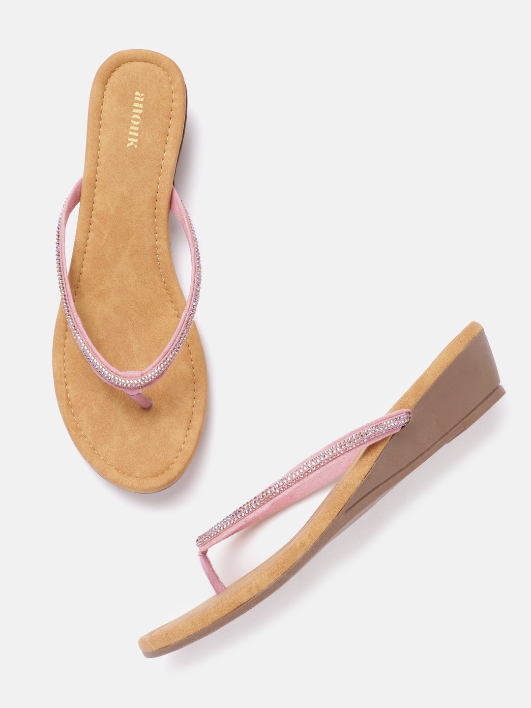 

Anouk Pink Stone-Studded Open-Toe Wedges