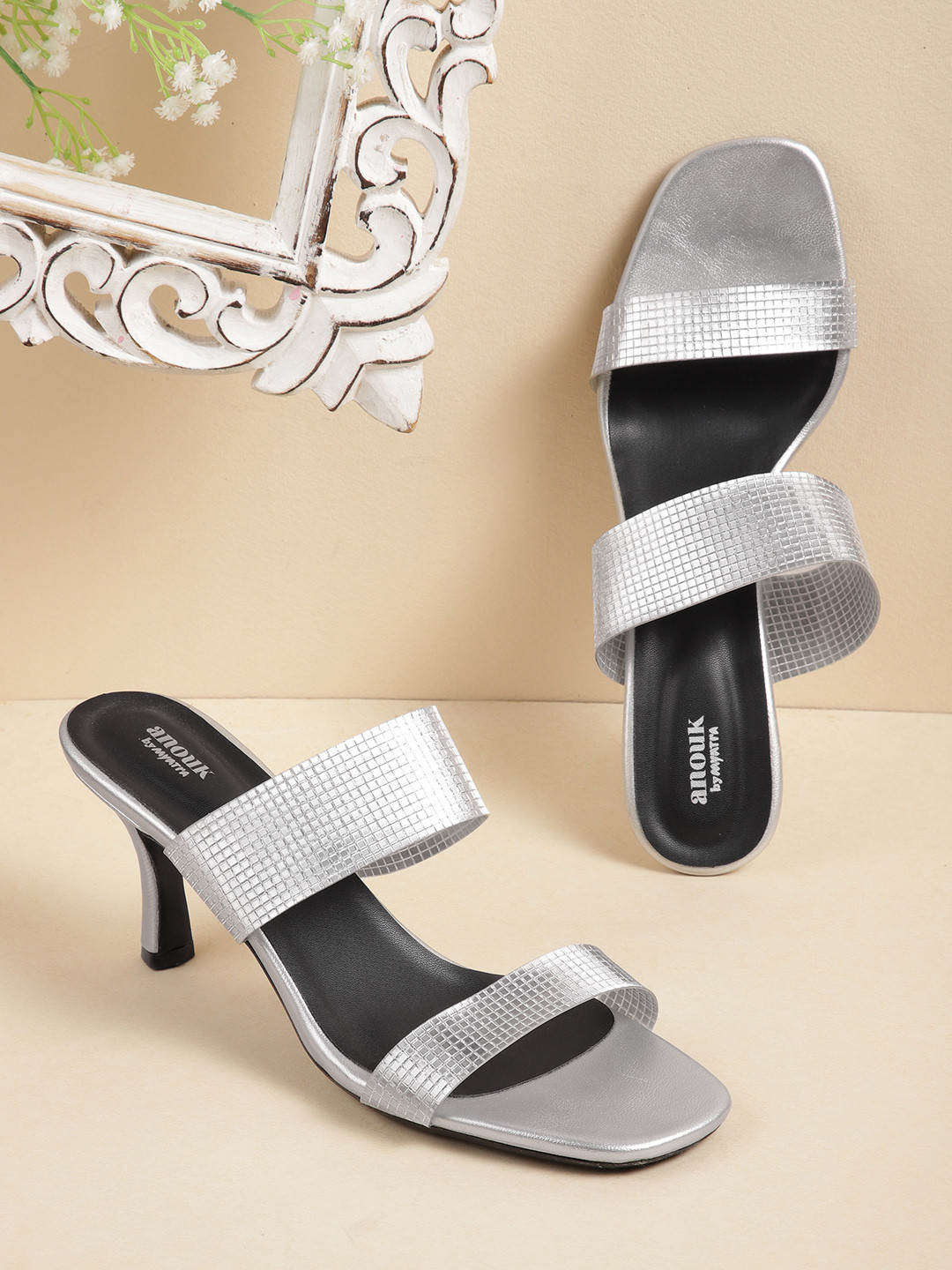 

Anouk Women Silver-Toned Open Toe Heels