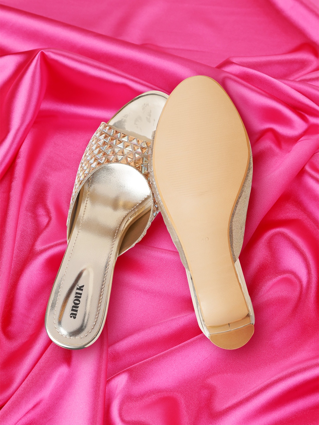 

Anouk Gold-Toned Embellished Party Open-Toe Block Heels