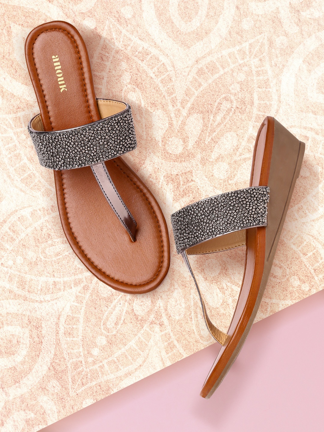 

Anouk Gunmetal-Toned Beaded Wedges, Metallic