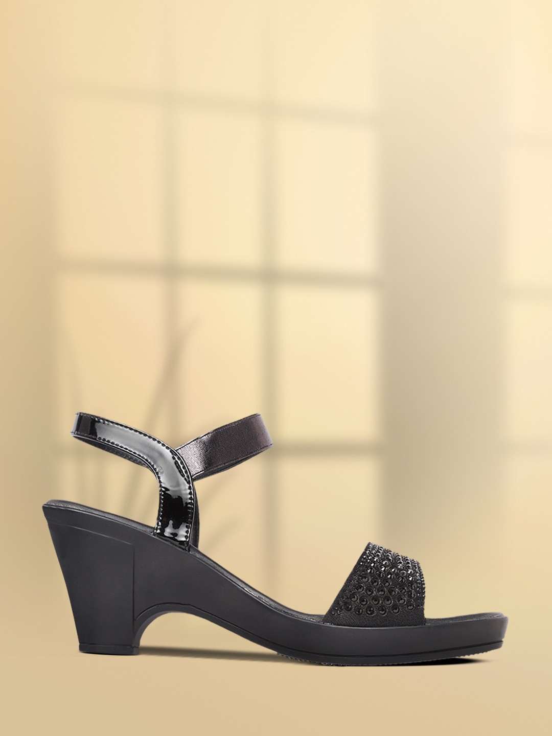 

Anouk Black Embellished Open-Toe Block Heels
