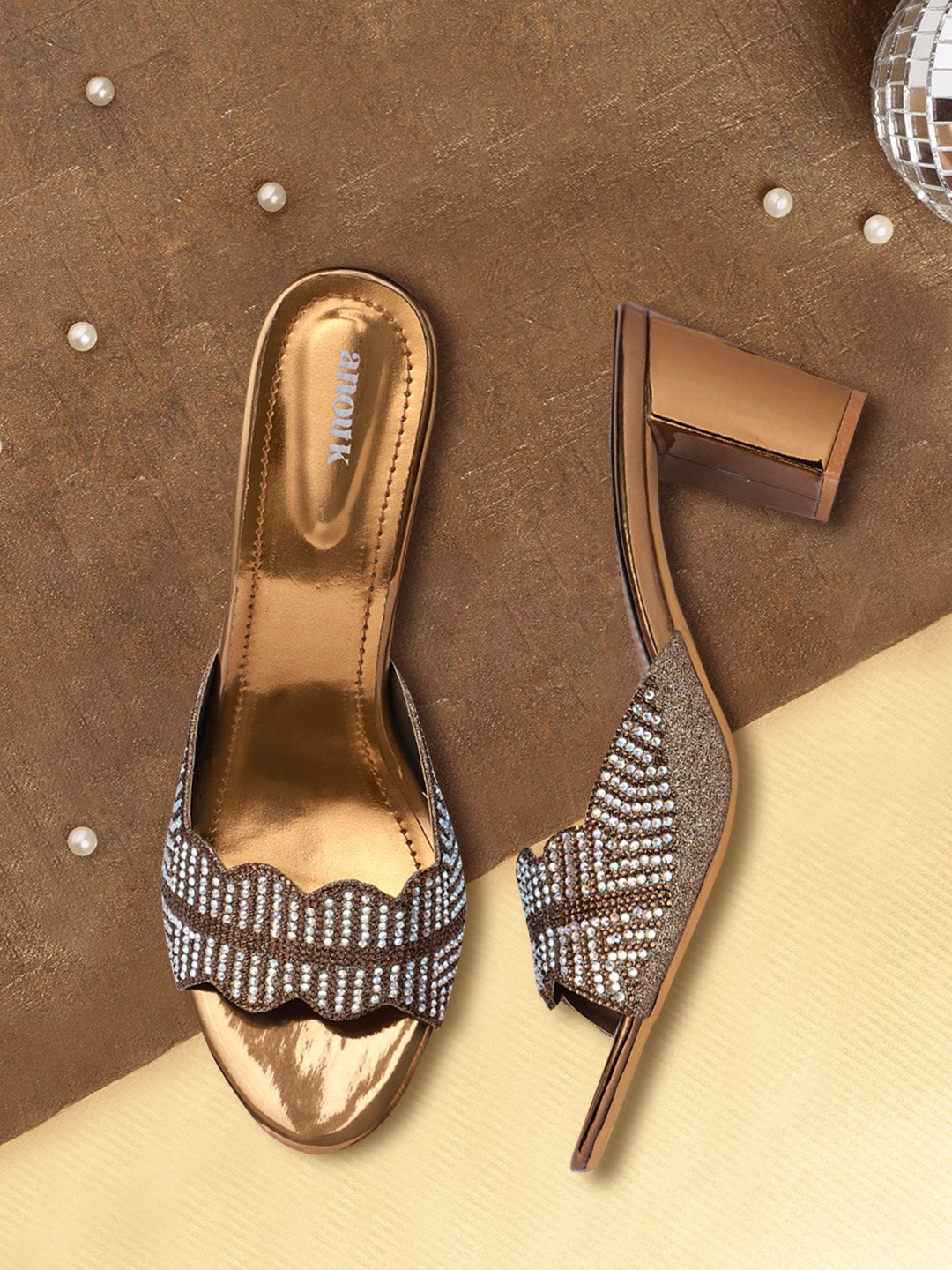

Anouk Women Bronze-Toned Embellished Handcrafted Ethnic Block Heels