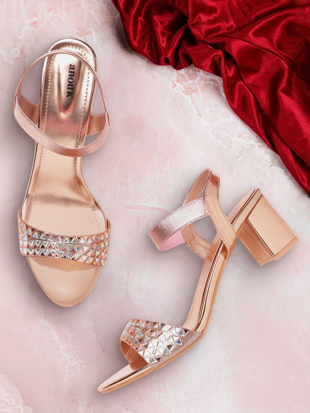 

Anouk Rose Embellished Block Sandals