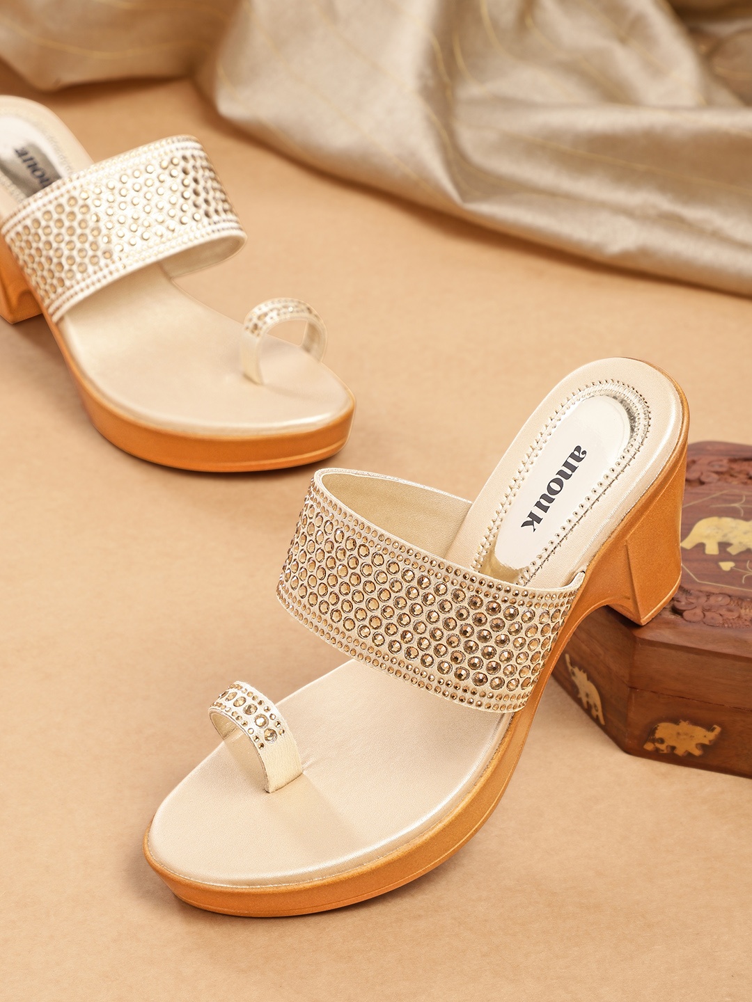 

Anouk Gold-Toned Embellished Block Heels
