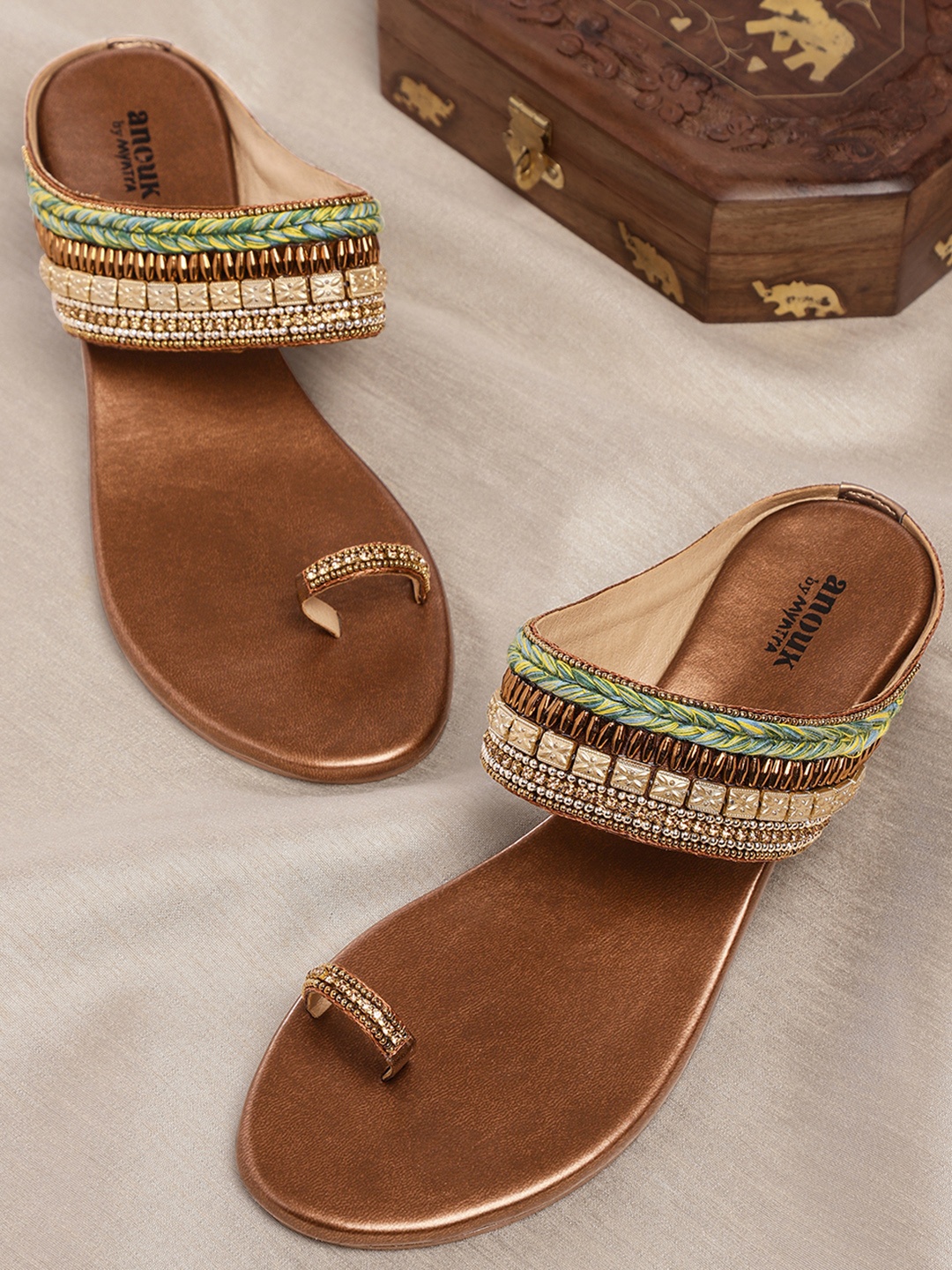 

Anouk Brown & Green Embellished Wedges