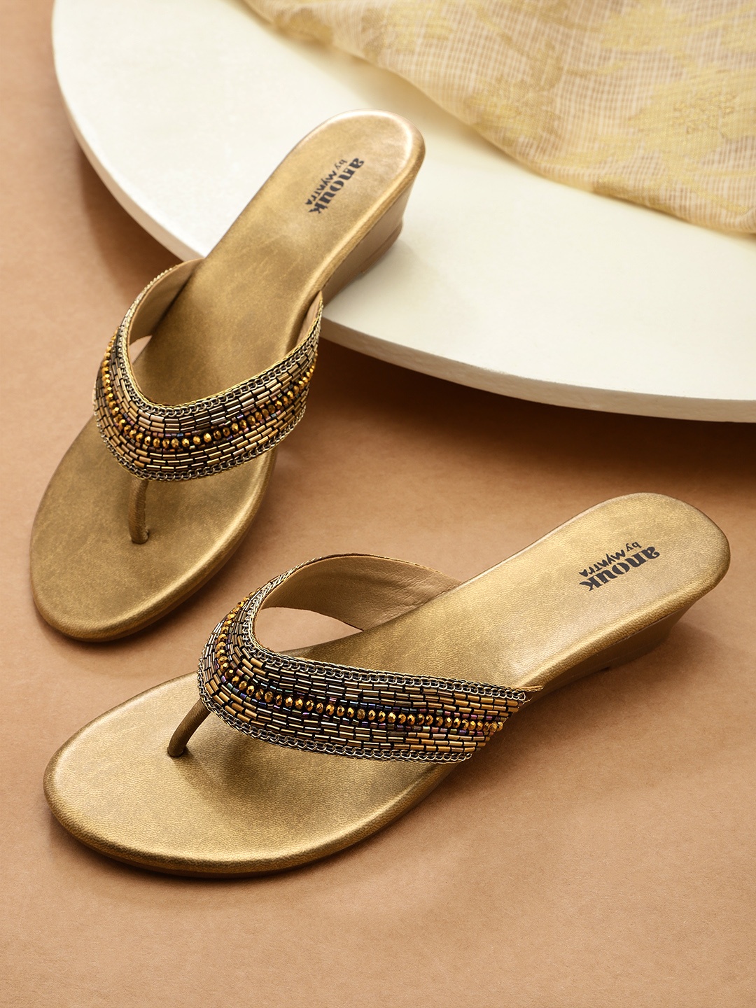 

Anouk Gold-Toned Embellished Wedges