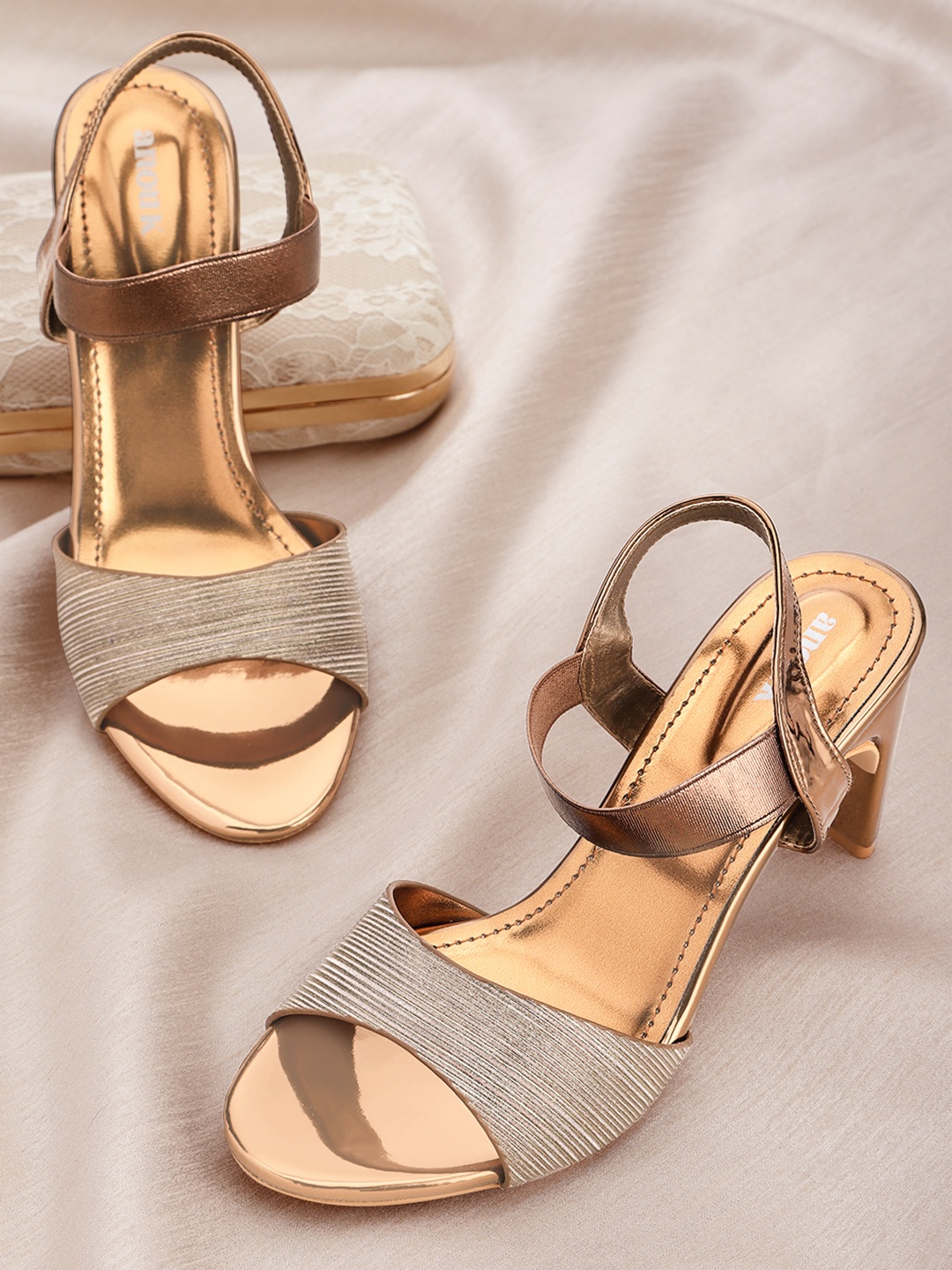 

Anouk Copper-Toned Shimmer Party Open Toe Block Heels