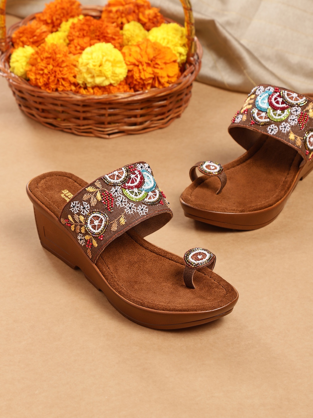 

Anouk Women Brown Embroidered Ethnic Wedge Sandals