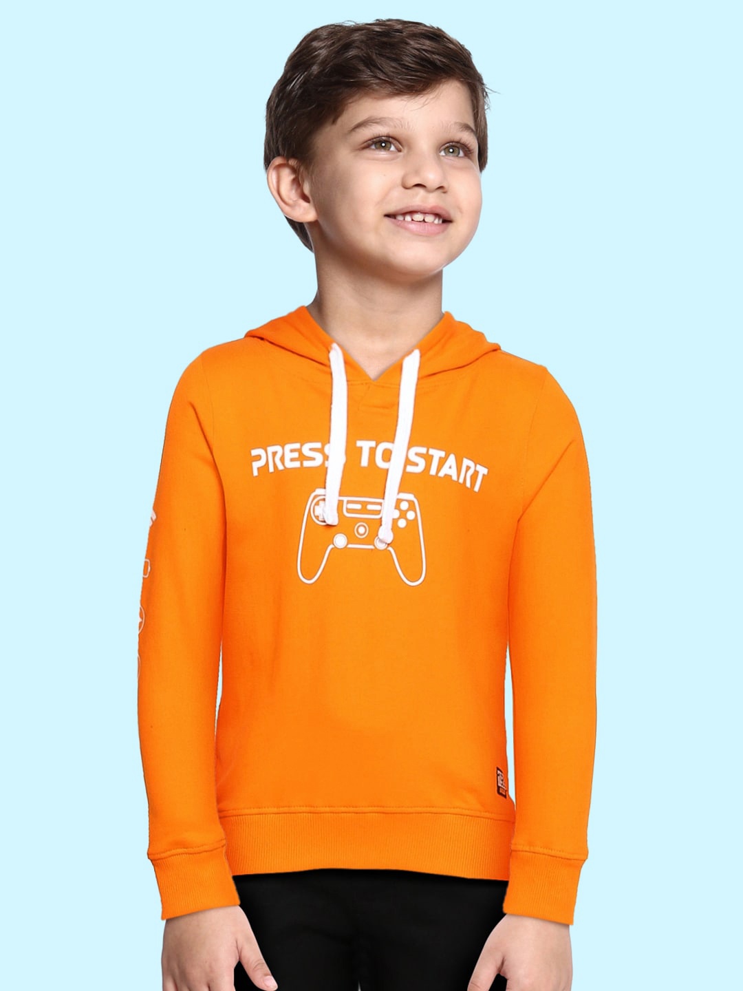 

Killer Boys Orange Printed Pure Cotton Hooded Sweatshirt