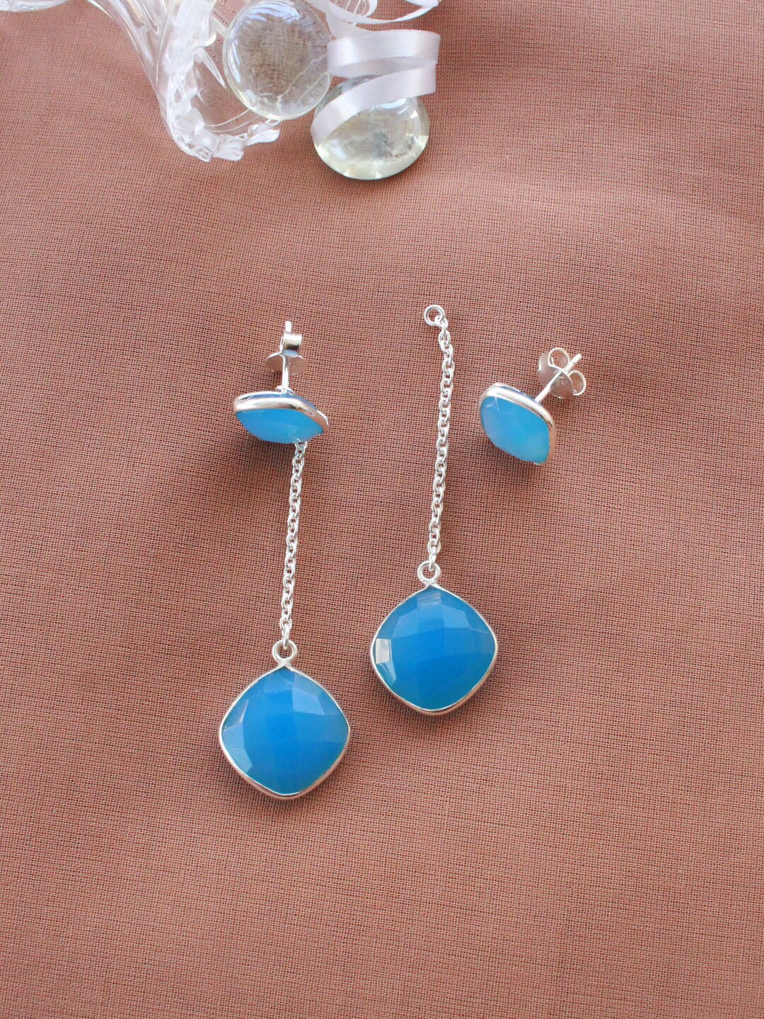 

ERILINE JEWELRY Chic Earrings in 925 Sterling Silver with Blue Chalcedony
