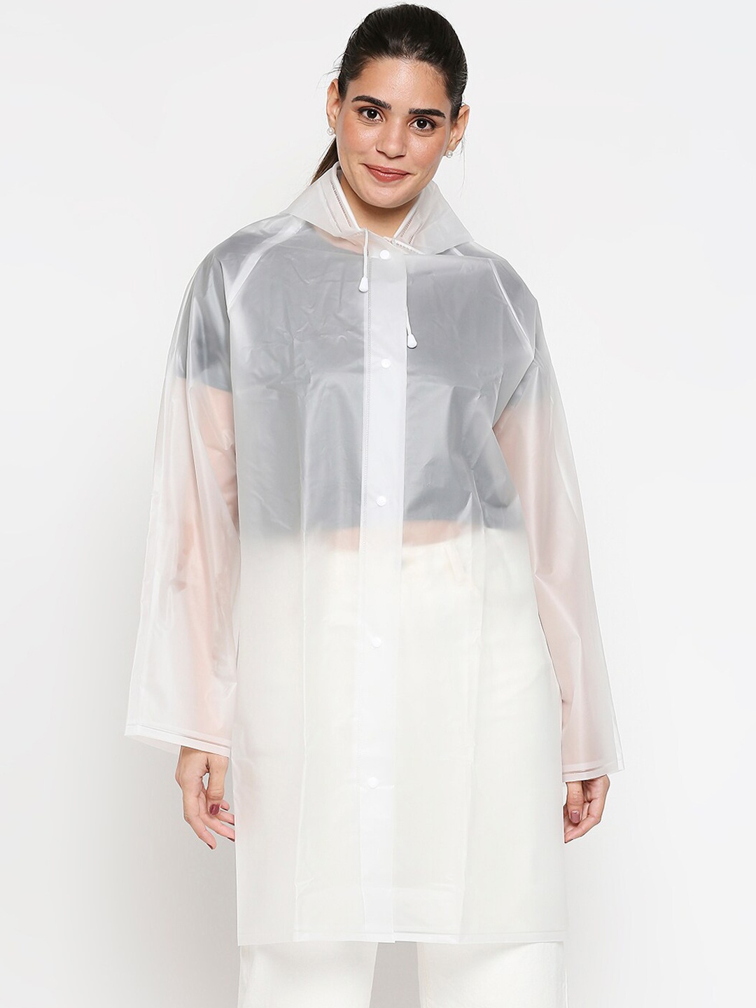 

20Dresses Women Transparent Solid Comfort-Fit Knee-Length Rain Jacket