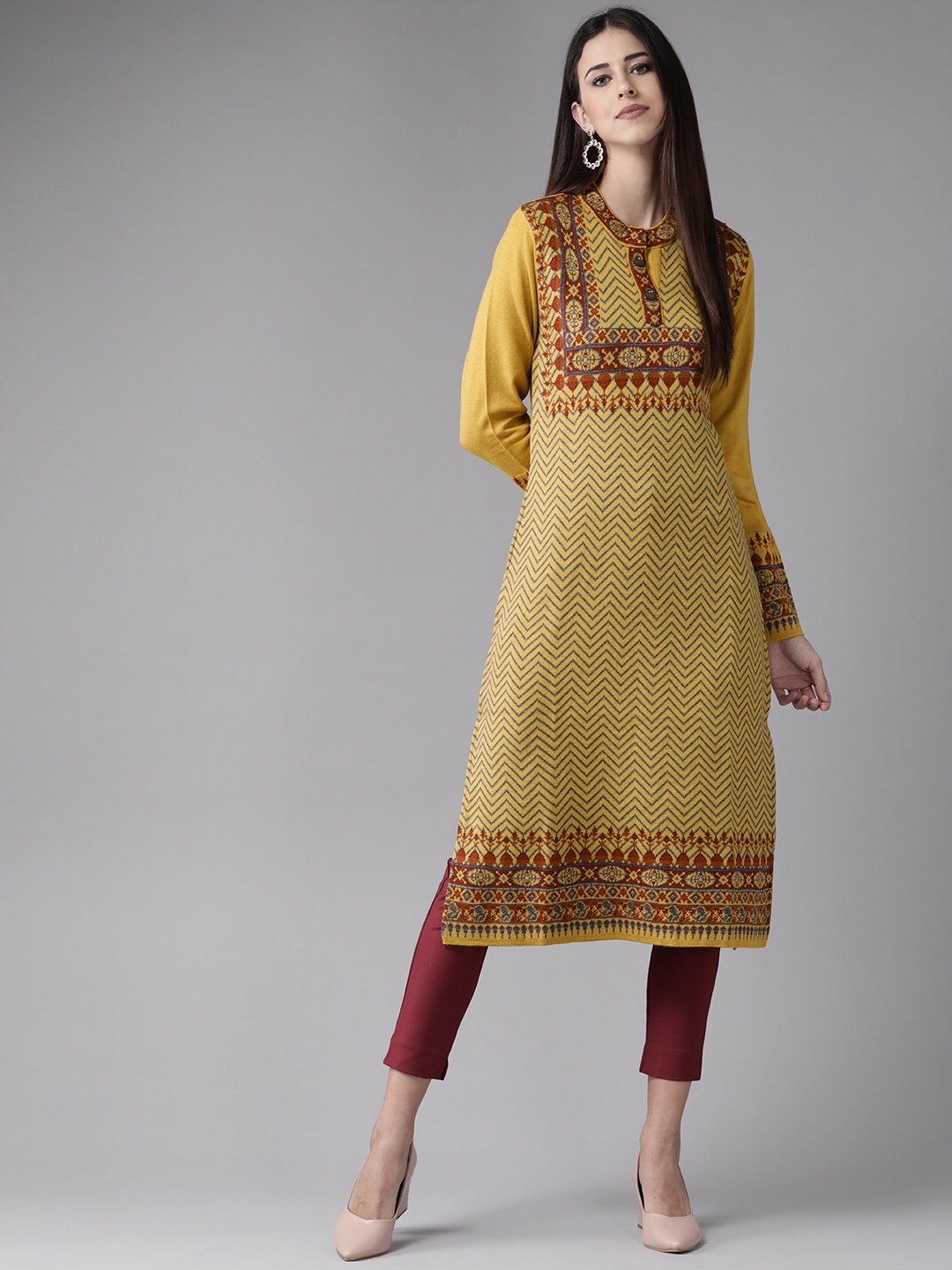 

Cayman Women Mustard Yellow & Red Kurta