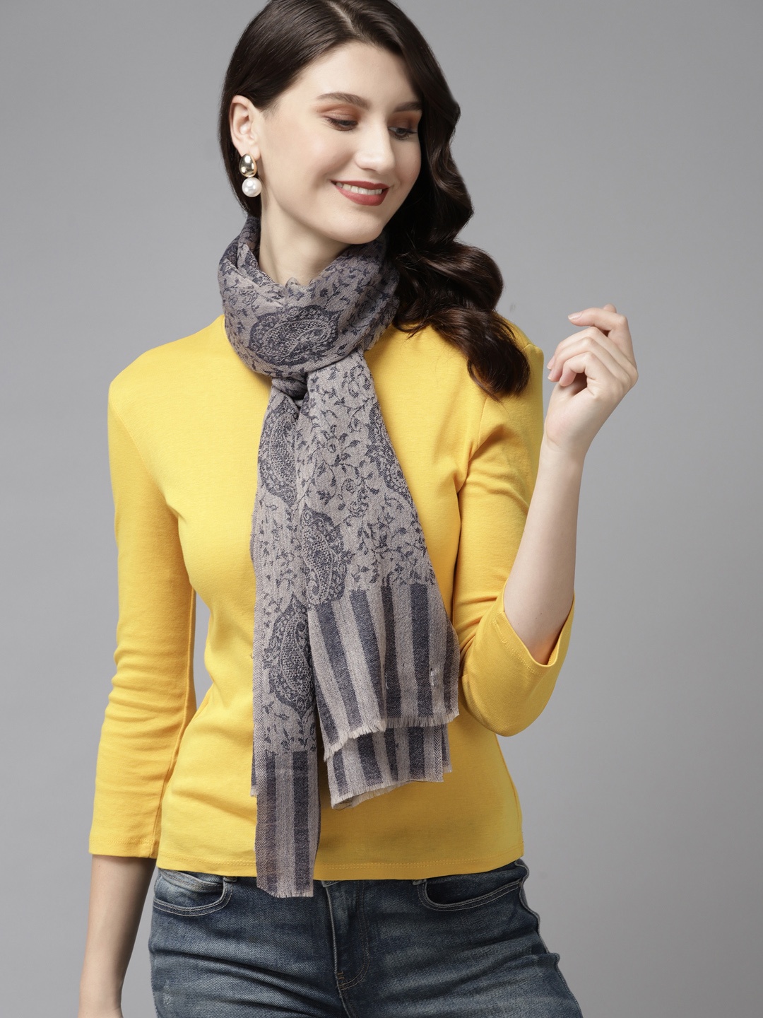 

Cayman Women Navy Blue & Beige Woven Design Stole