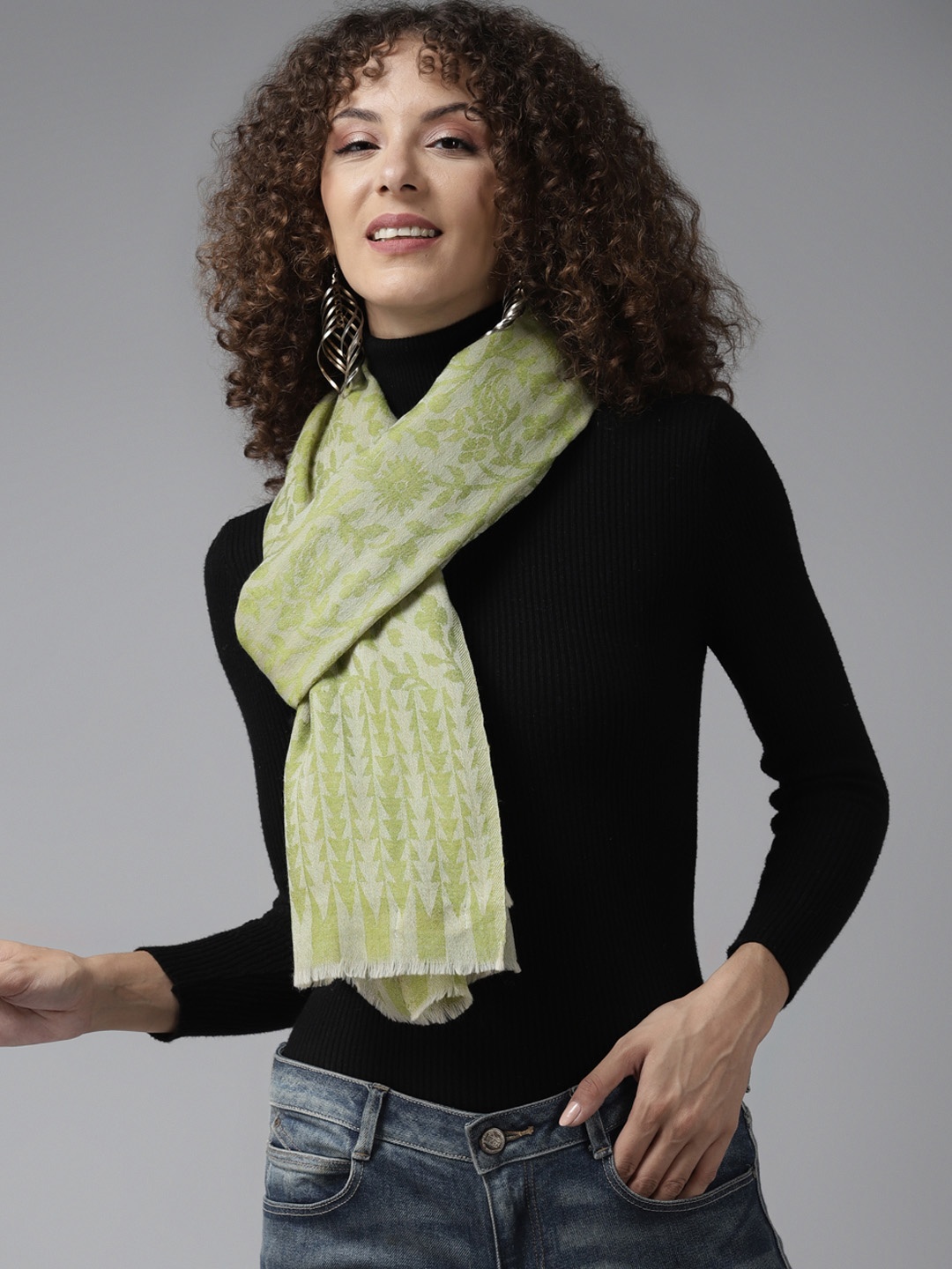 

Cayman Women Green Woven Design Stole