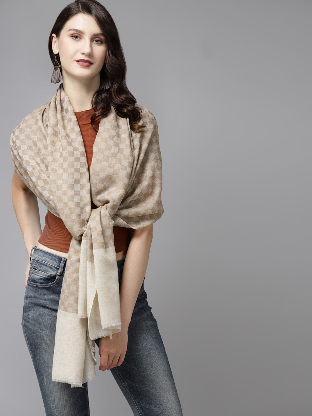 

Cayman Women Beige Checked Stole