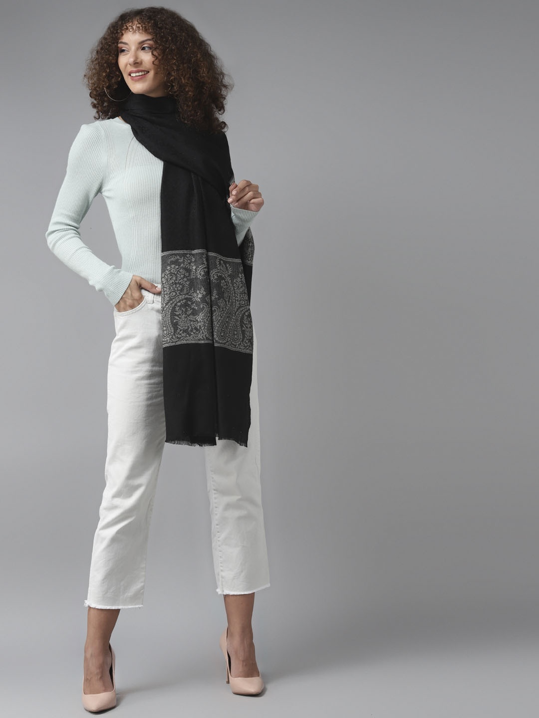 

Cayman Women Black & Grey Woven Design Stole