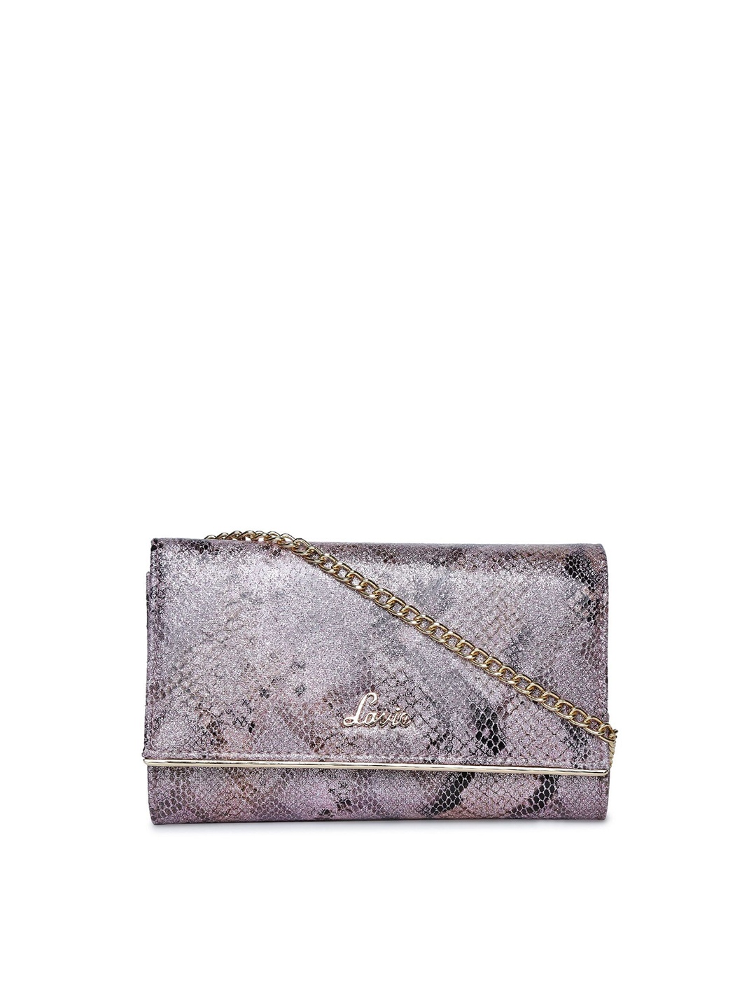 

Lavie Women Pink & Black Textured Foldover Clutch