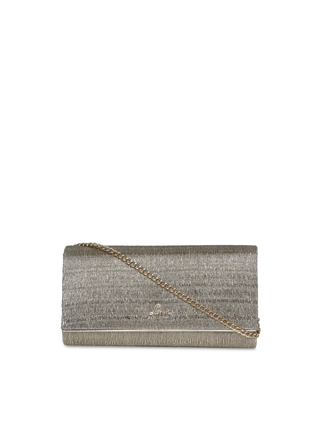 

Lavie Women Bronze Textured Fold Over Clutch With Chain Sling Strap
