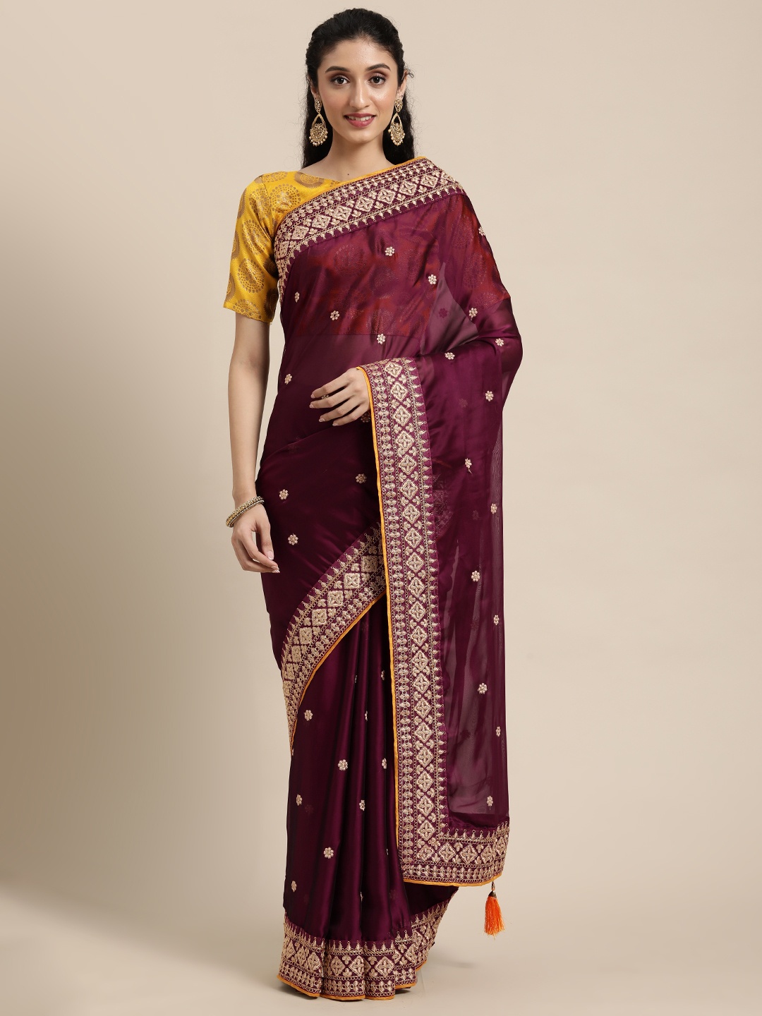 

Mitera Purple & Gold-Toned Embroidered Pure Georgette Heavy Work Saree