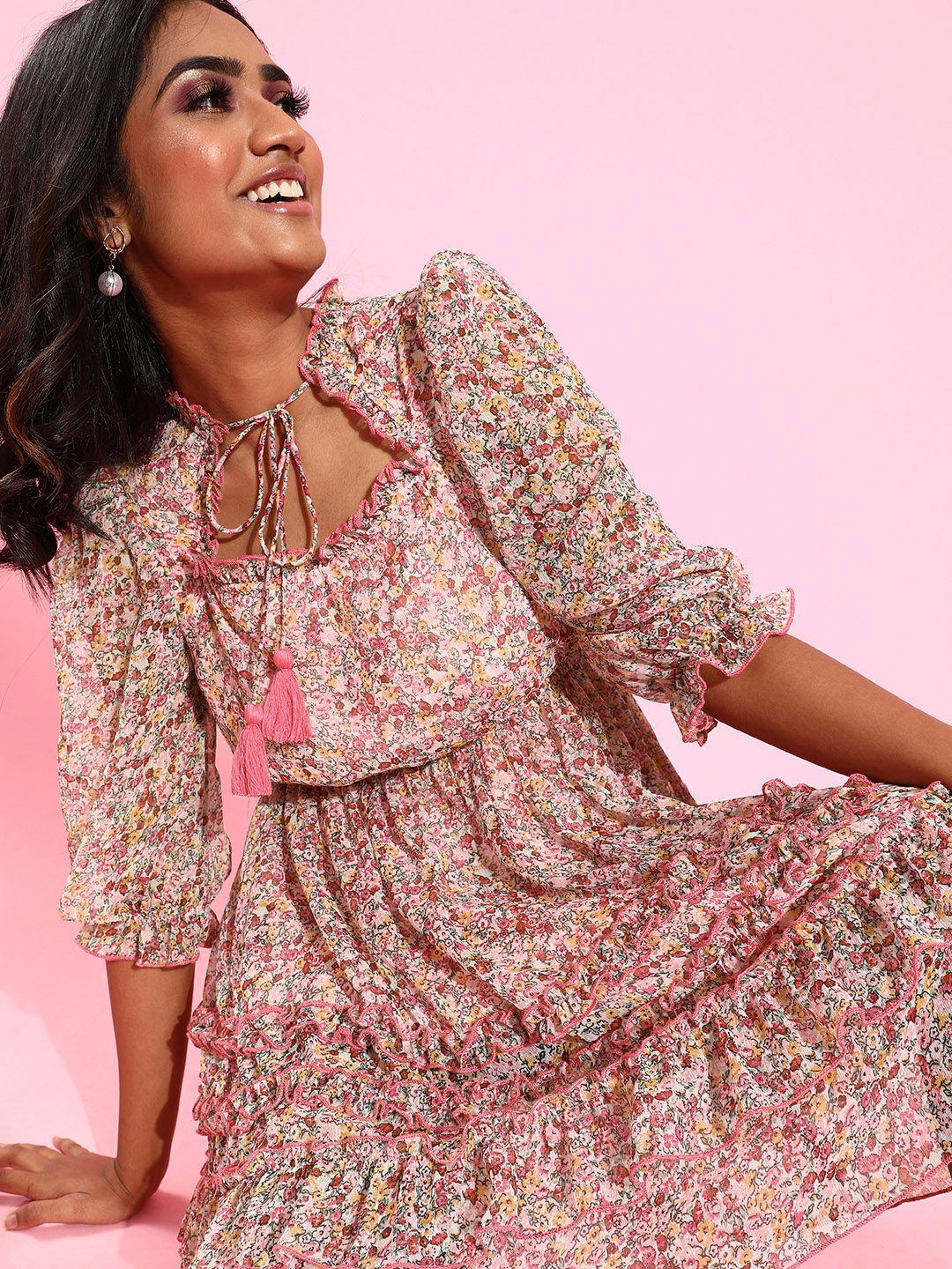 

Antheaa Pink Floral Georgette Dress