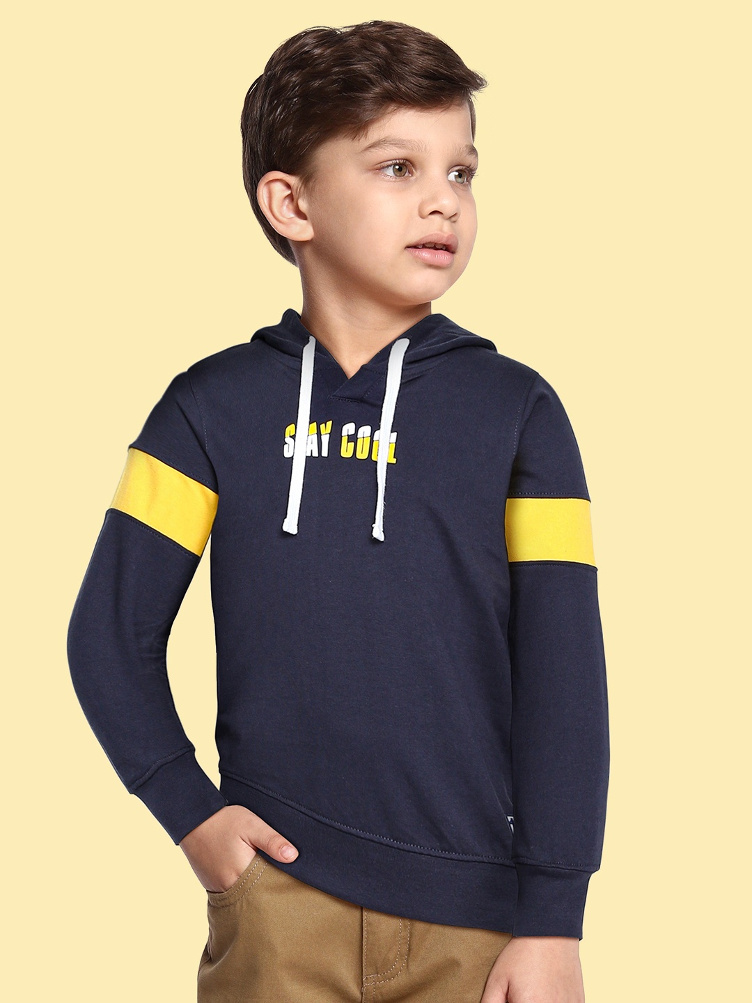 

Killer Boys Navy Blue Printed Pure Cotton Hooded Sweatshirt