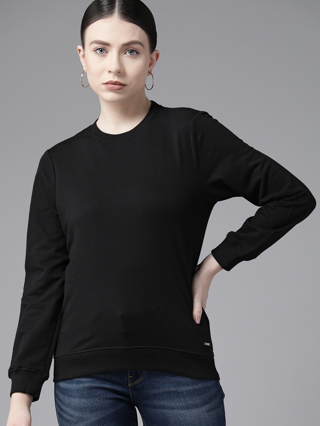 

Van Heusen Woman Solid Pure Cotton Sweatshirt, Black