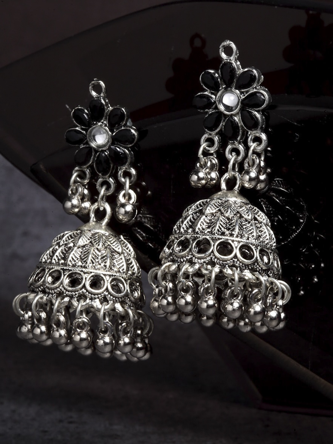 

KARATCART Silver-Toned Contemporary Jhumkas Earrings