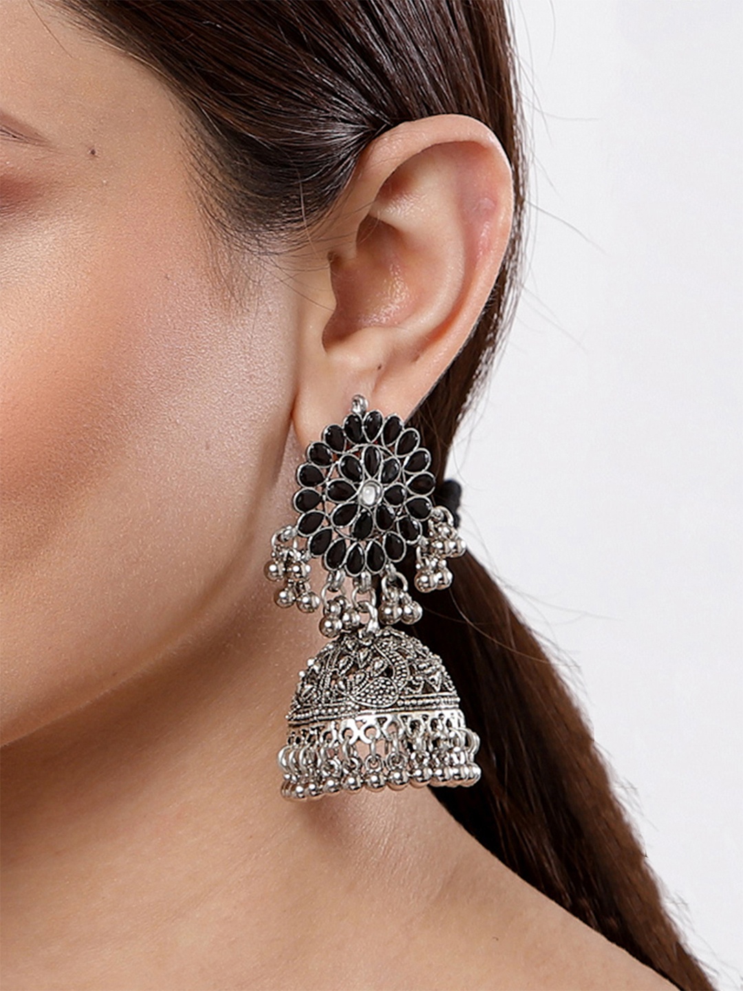 

KARATCART Silver-Toned Contemporary Jhumkas Earrings