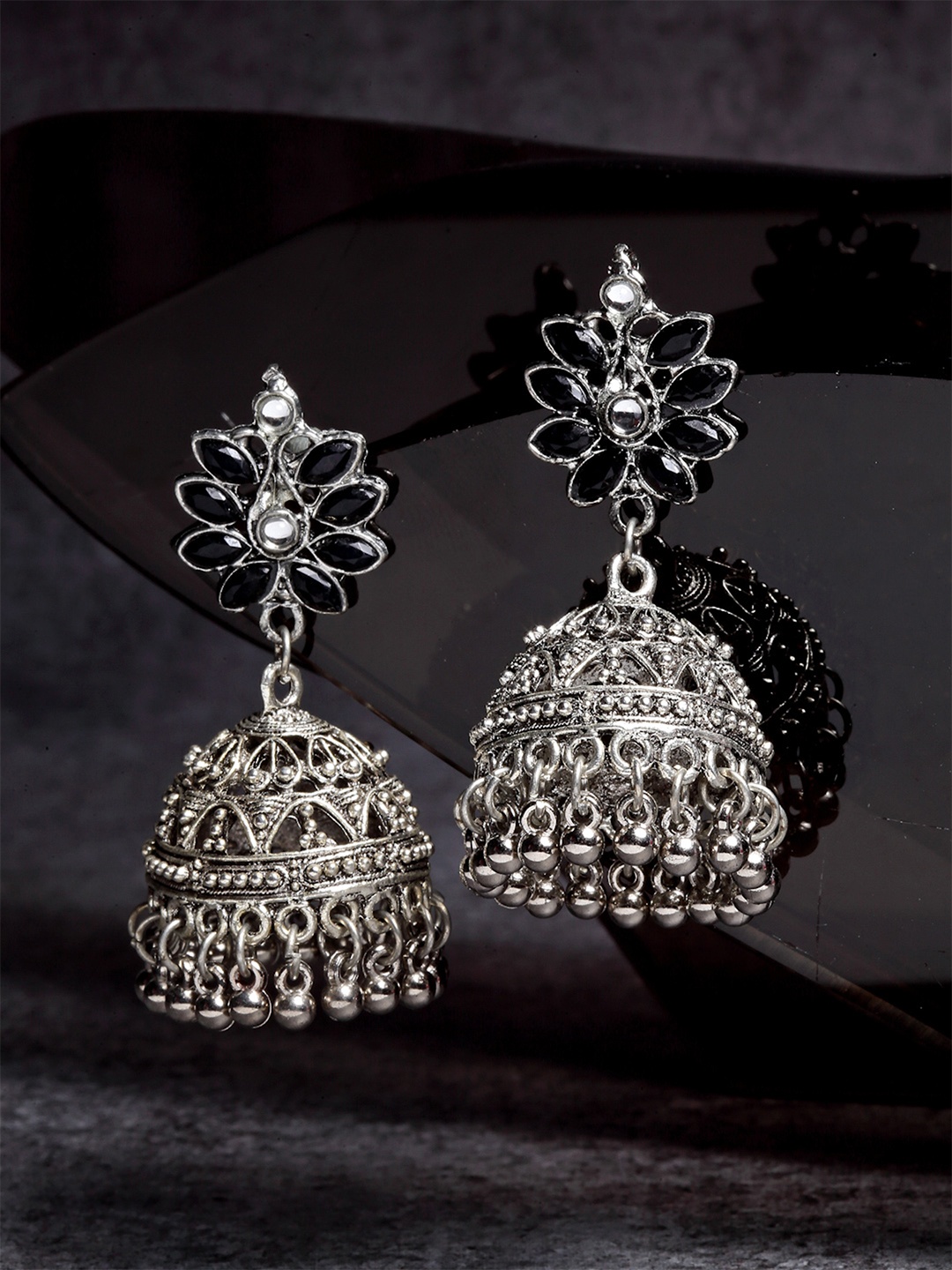 

KARATCART Silver-Toned Contemporary Jhumkas Earrings