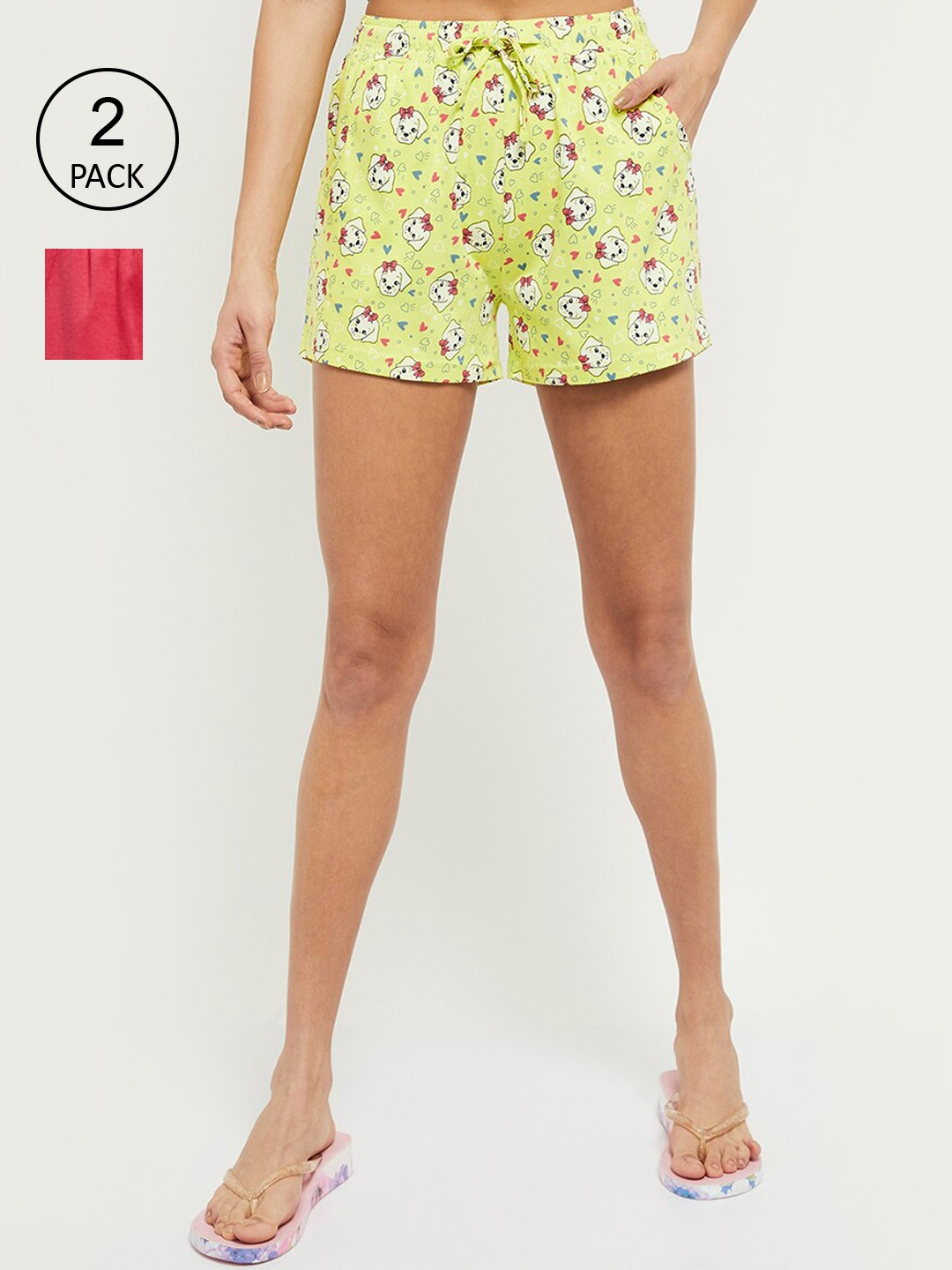 

max Women Pack of 2 Floral Printed Regular Shorts, Yellow