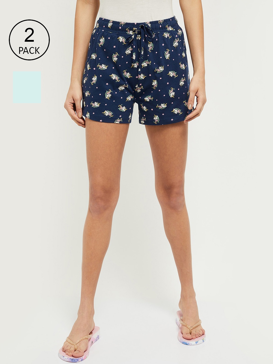 

max Women Pack of 2 Conversational Printed Regular Shorts, Navy blue