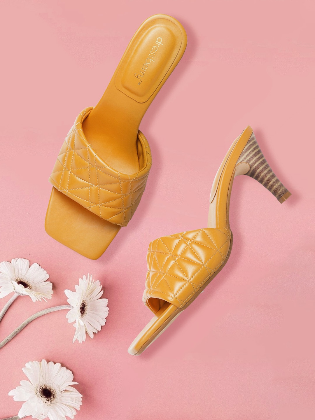 

DressBerry Women Mustard Yellow Quilted Heels
