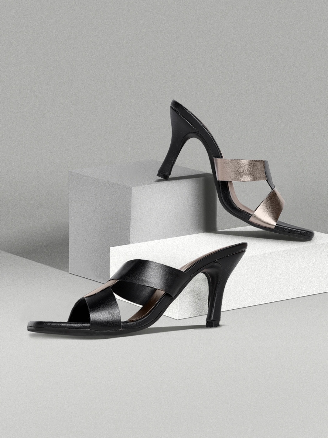 

DressBerry Black & Gunmetal-Toned Colourblocked Slim Heels