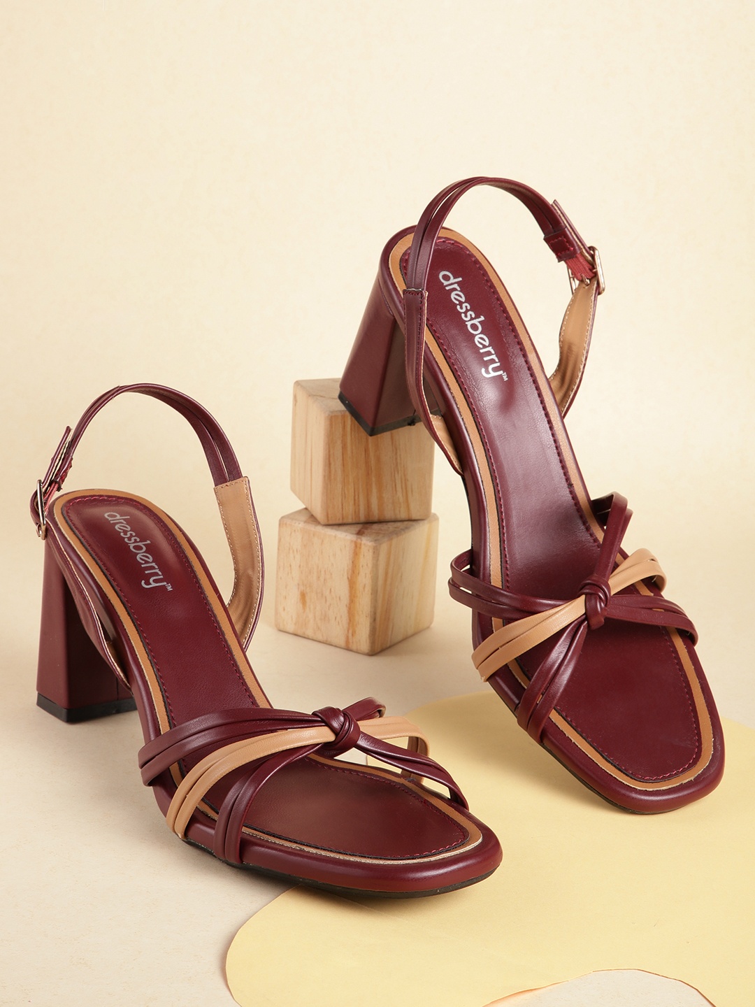 

DressBerry Women Maroon & Beige Solid Block Heels