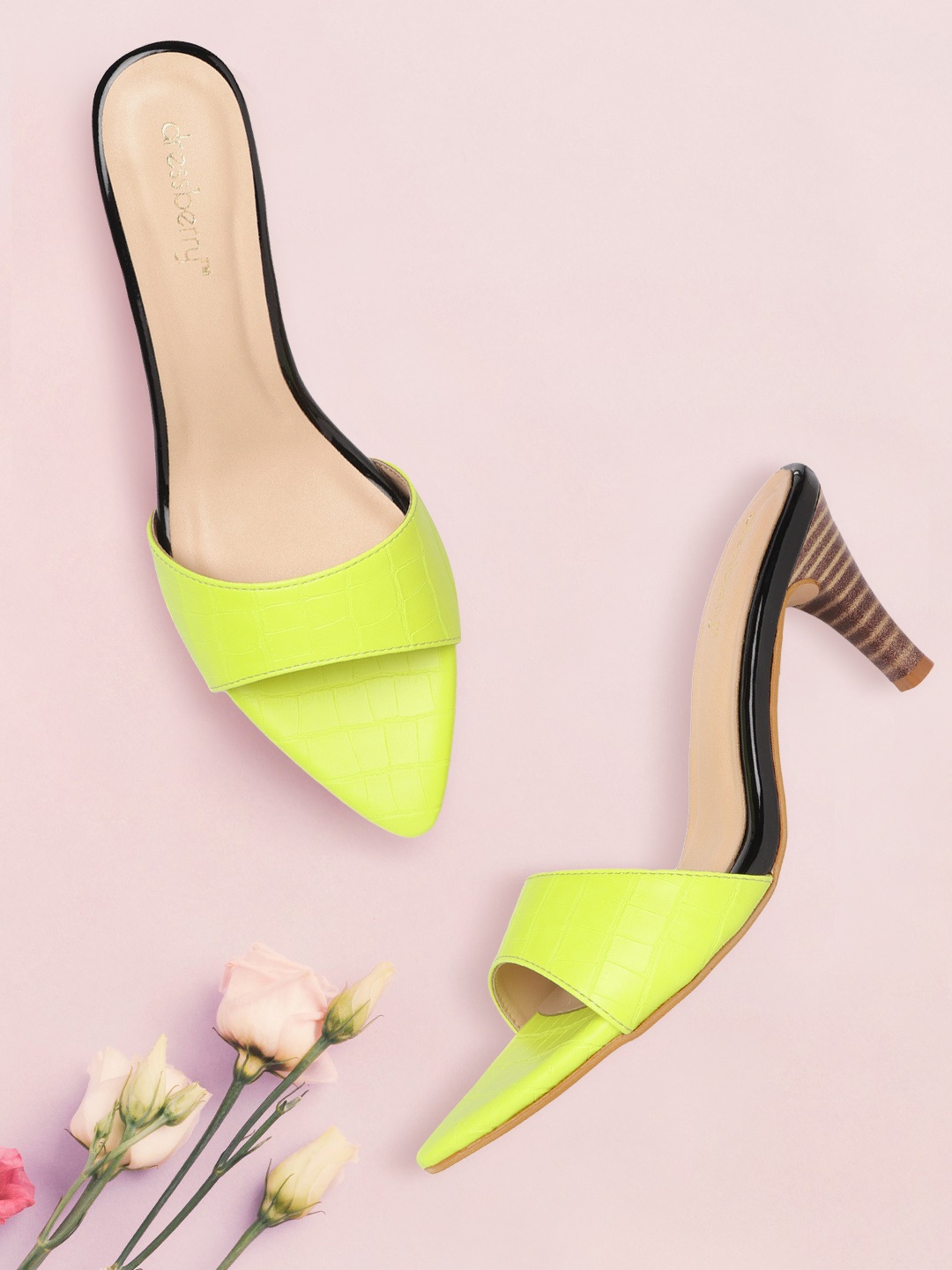 

DressBerry Fluorescent Green Croc Textured Slim Heels
