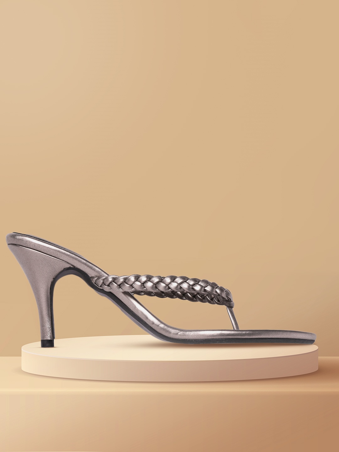 

DressBerry Gunmetal-Toned Braided Slim Heels, Metallic