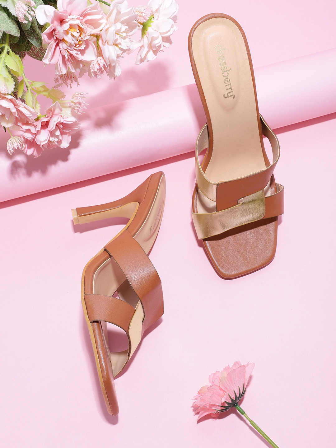 

DressBerry Brown & Gold-Toned Colourblocked Slim Heels