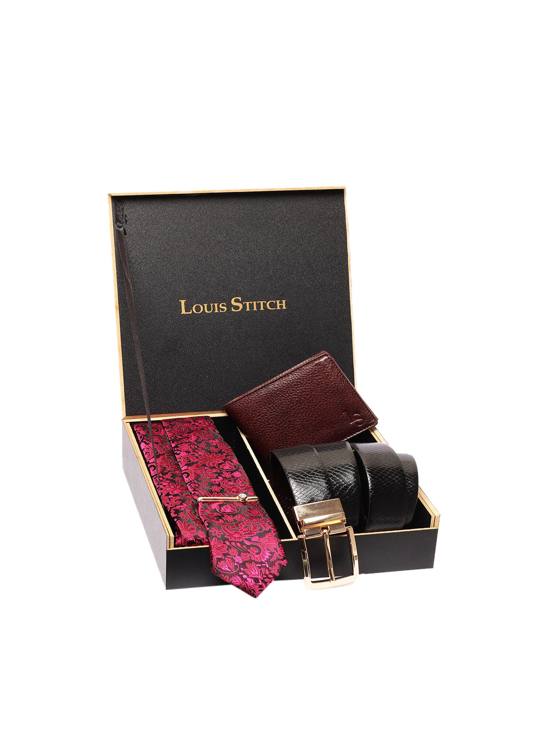 

LOUIS STITCH Men Combo Gift Set Of Tie, wallet & Belt, Purple
