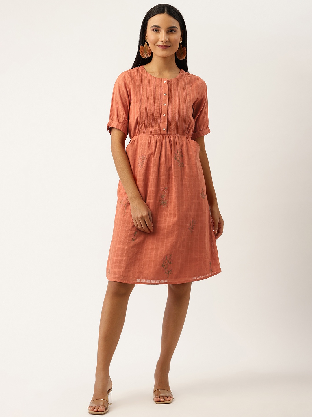 

Ancestry Rust Floral Embroidered Wildflower Boho Dress
