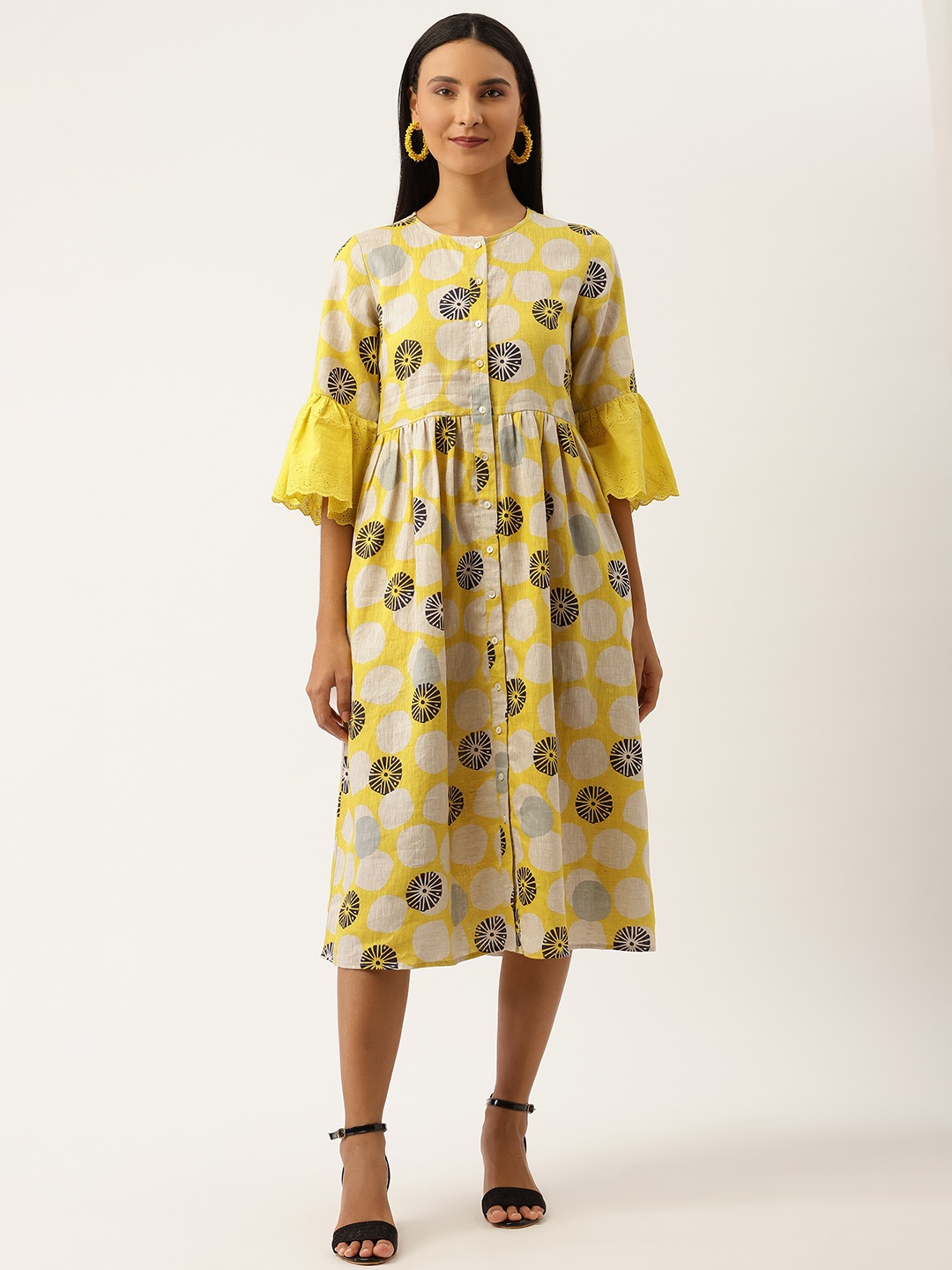

Ancestry Yellow Ethnic Motifs Midi Dress