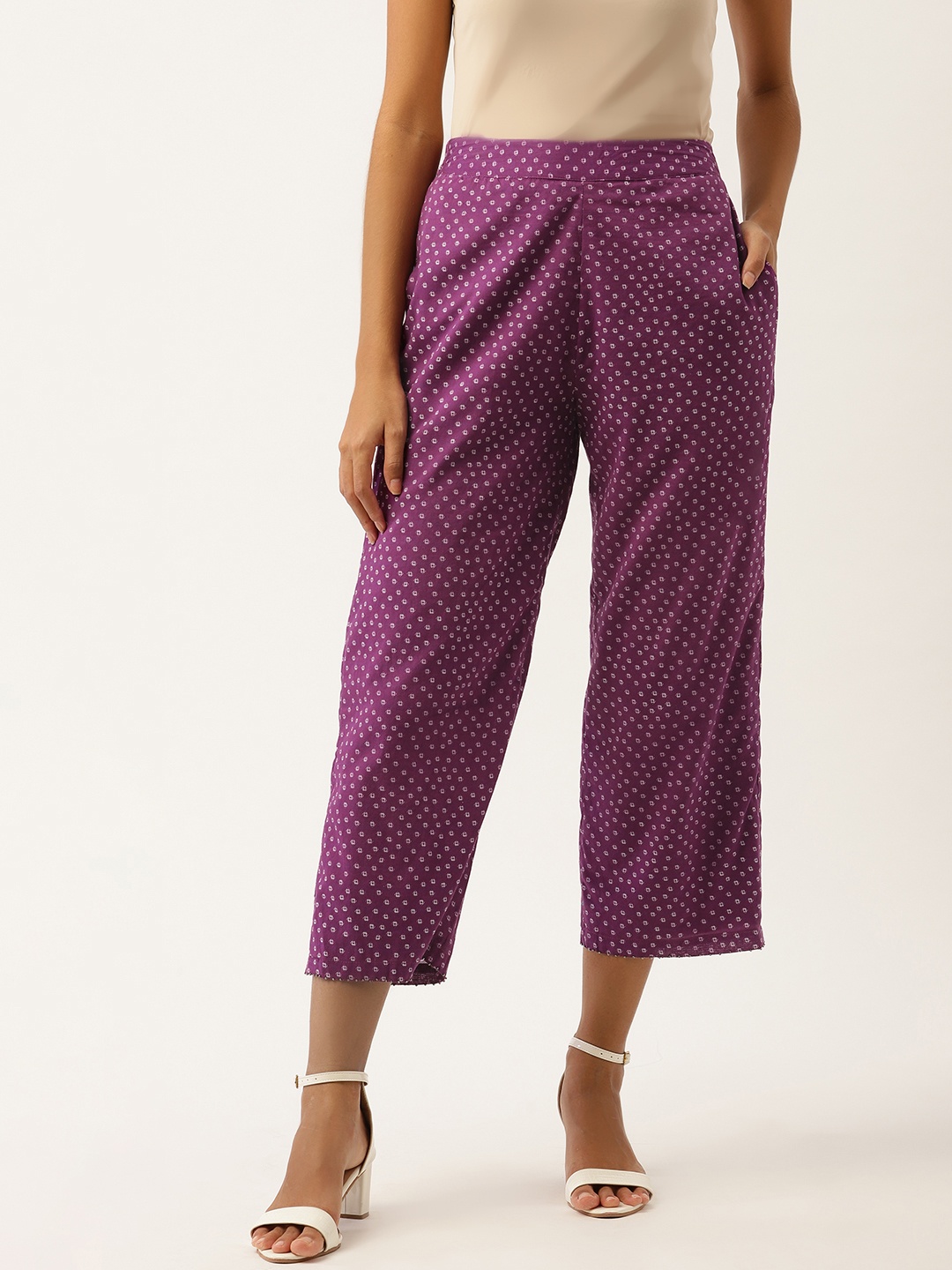 

Ancestry Women Purple Bandhani Printed High-Rise Trousers