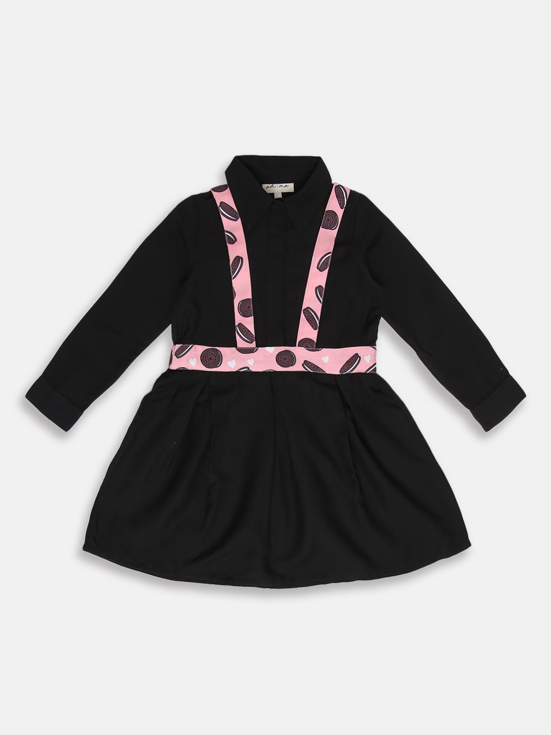 

am ma Girls Black & Pink Satin Dress