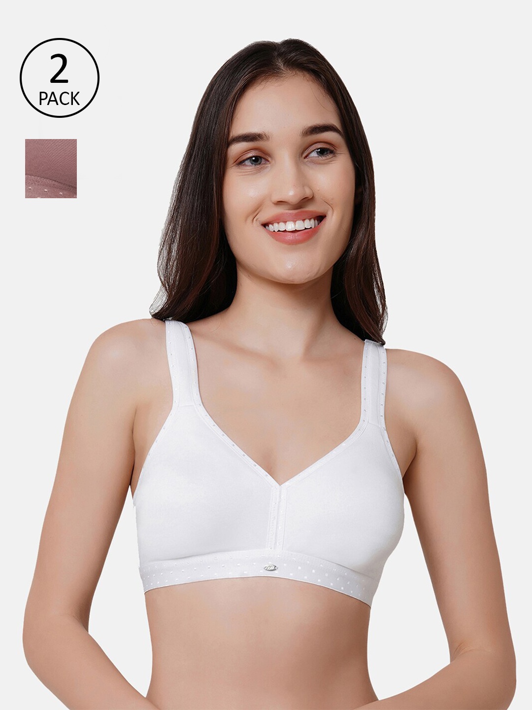

SOIE Non Padded Non-Wired Full Coverage Stretch Cotton T-shirt Bra-Pack of 2, White