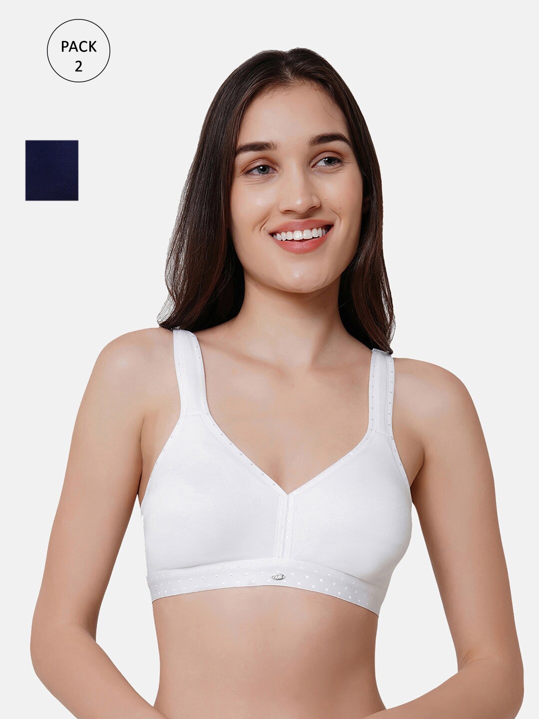 

Soie Non Padded Non-Wired Full Coverage Stretch Cotton T-shirt Bra-Pack of 2, Navy blue