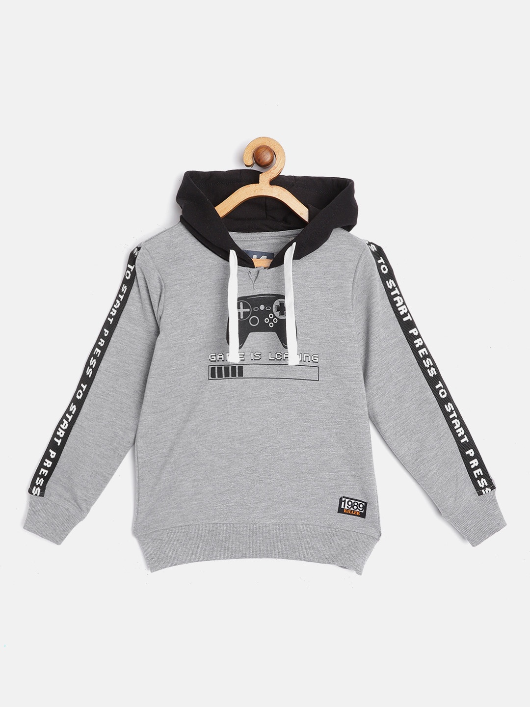 

Killer Boys Grey & Black Printed Hooded Sweatshirt