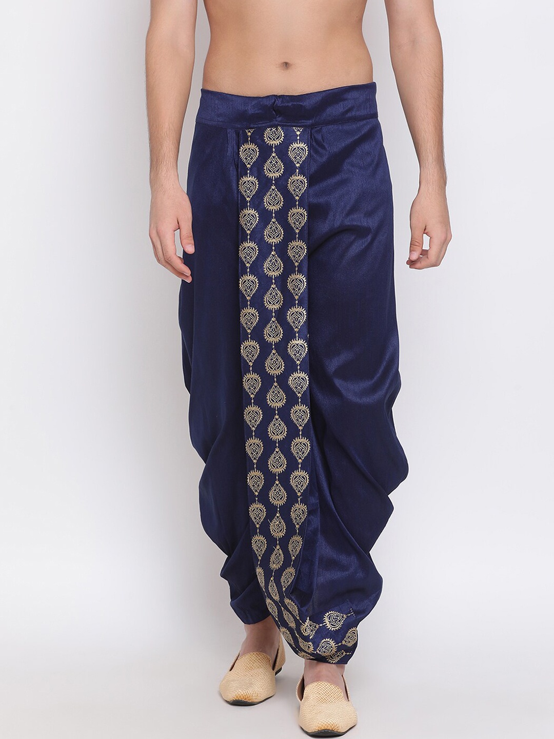 

VASTRAMAY Men Navy Blue & Beige Woven-Designed Dhoti Pants