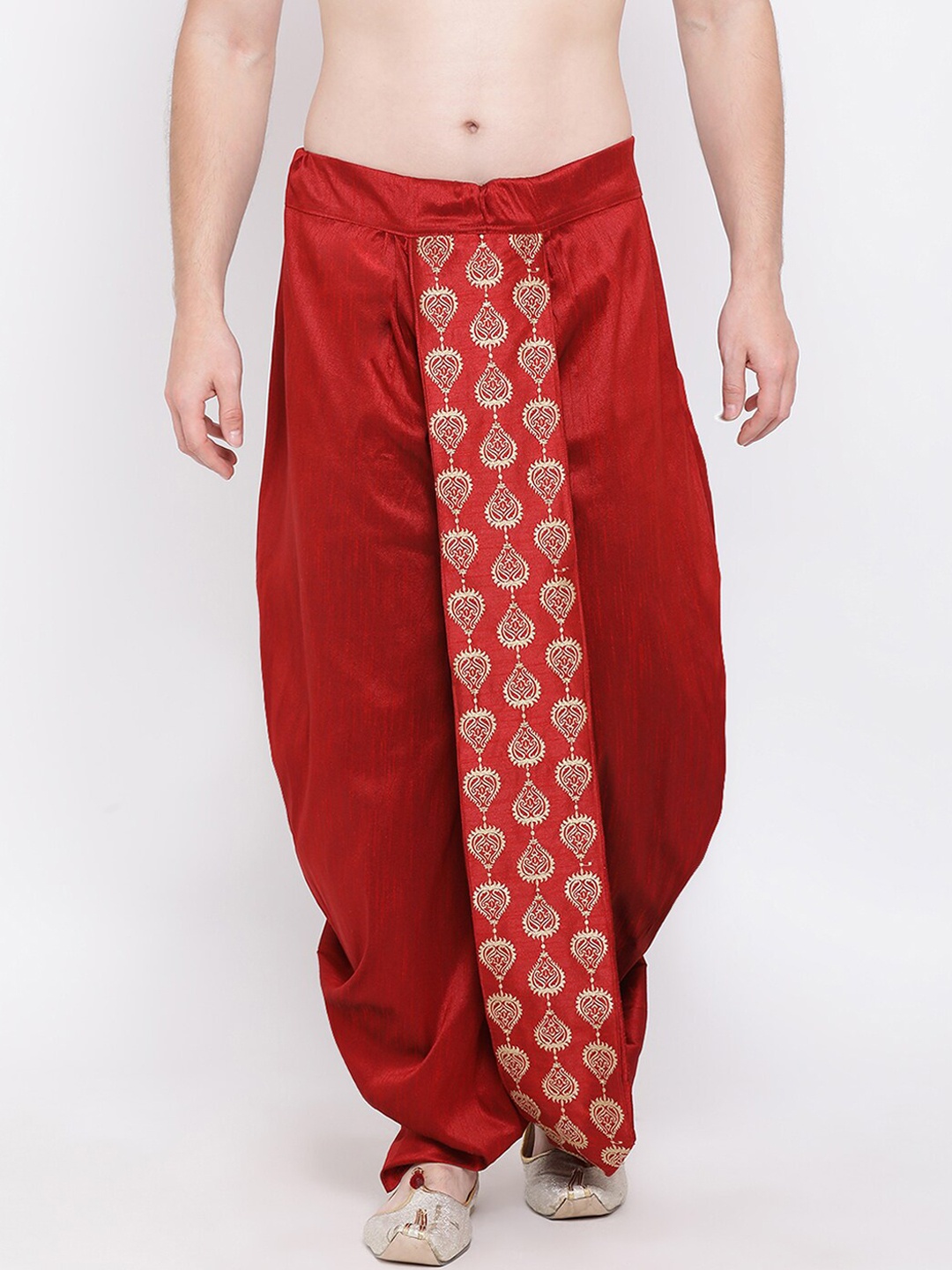 

VASTRAMAY Men Maroon & Gold-Toned Woven Designed Dhoti Pants