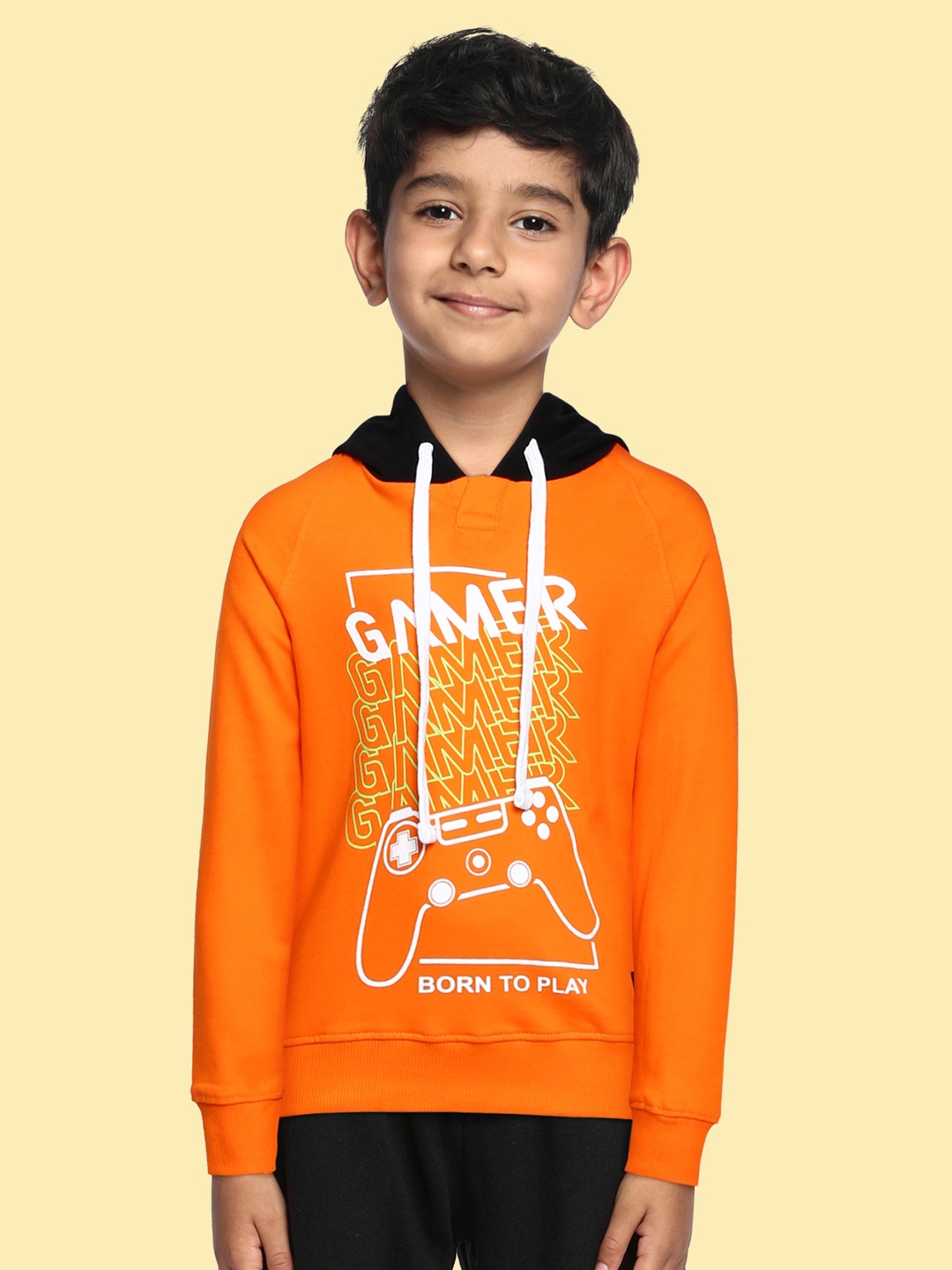 

Killer Boys Orange Printed Pure Cotton Hooded Sweatshirt
