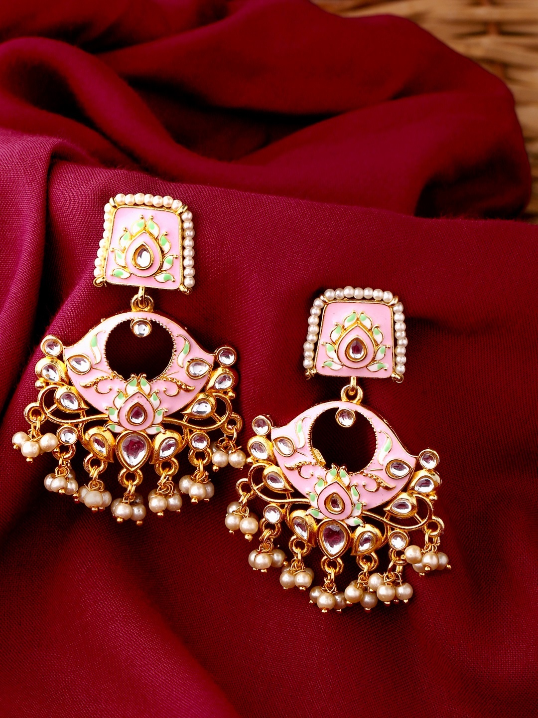 

Yellow Chimes Pink Contemporary Chandbalis Earrings